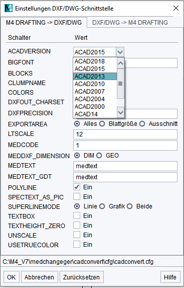DXF DWG Einstellungen Export