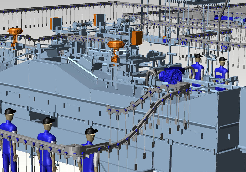 Fabriklayout Fördertechnik 3D M4 PLANT